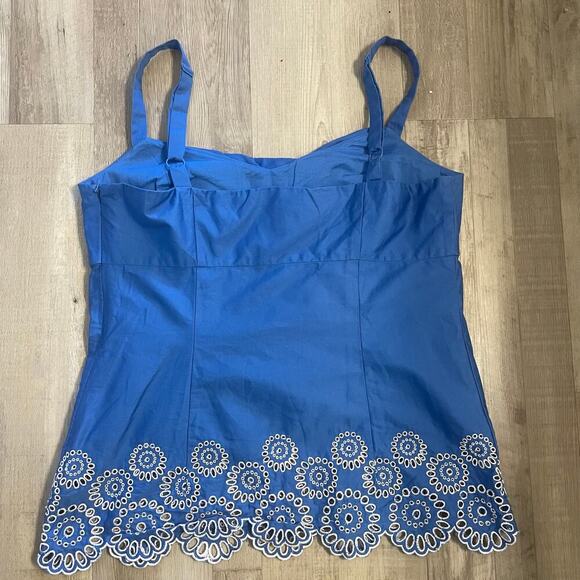 Ann Taylor Loft Top Womens Blue Blouse White Embroider Eyelet Circle Shirt Sz 10 - Picture 12 of 13